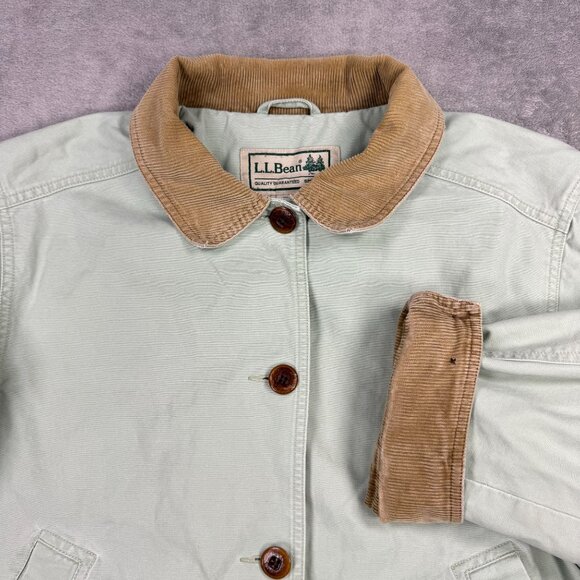 LL Bean Barn Chore Coat Womens XL Corduroy Trim Retro Field Jacket Workwear Mint - Picture 5 of 11
